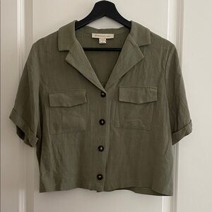 Olive Green Button-Up Blouse